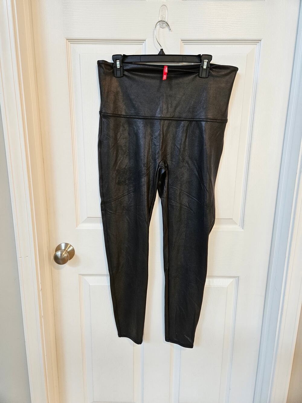 Spanx Faux Leather Leggings Womens 2X Black High Rise Pull On Slim Stretch Pants
